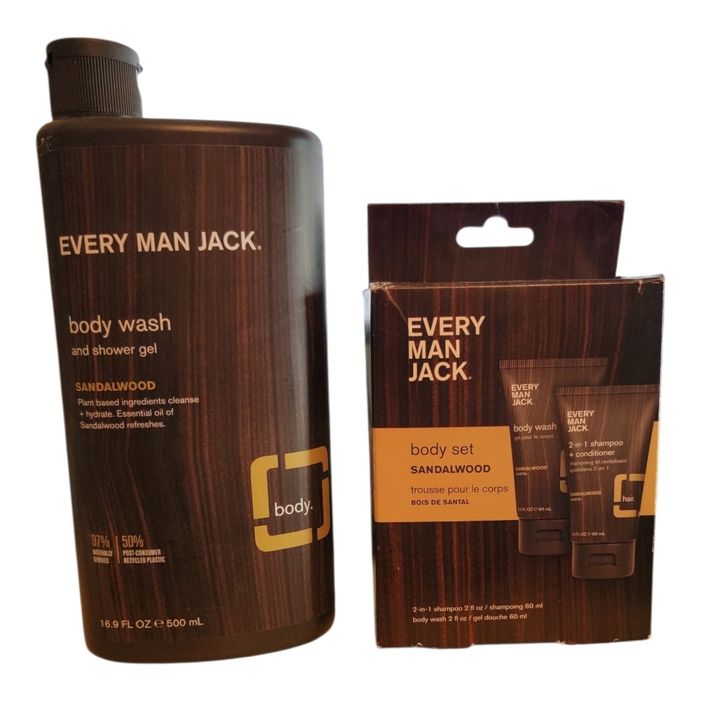 Every Man Jack Sandalwood Body‎ Wash & Shower Gel +Bonus Travel Set